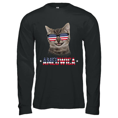 Ameowica 4Th Of July Party Meow Cat American Flag-T-Shirt & Hoodie-Long Sleeve T-Shirt-Black