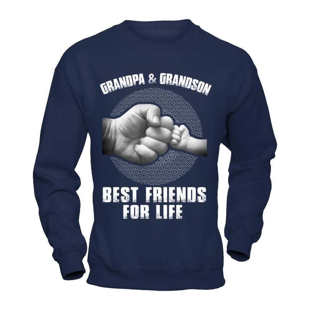 Grandpa And Grandson Best Friends For Life-T-Shirt & Hoodie-Crewneck Sweatshirt-Navy