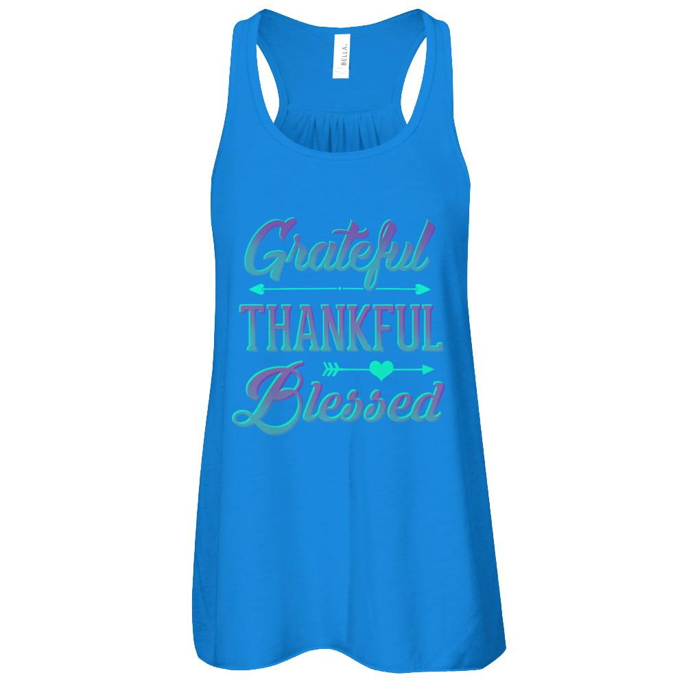 Grateful Thankful Blessed Thanksgiving-T-Shirt & Tank Top-Women's Flowy Racerback Tank-True Royal