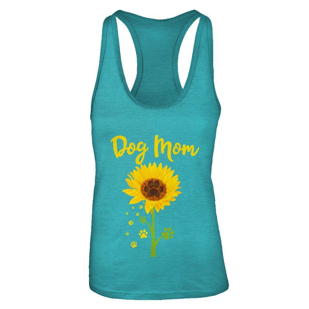 Funny Sunflower Dog Mom Paw Lover Mothers Day-T-Shirt & Tank Top-Women's Ideal Racerback Tank-Tahiti Blue