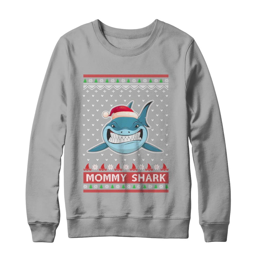 Santa Hat Mommy Shark Ugly Christmas Sweater-T-Shirt & Sweatshirt-Crewneck Sweatshirt-Light Steel