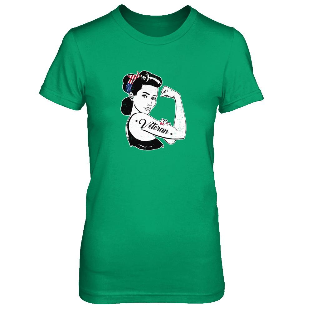 Woman Veteran Strong Girl America 4Th July-T-Shirt & Tank Top-Women's T-Shirt-Irish Green
