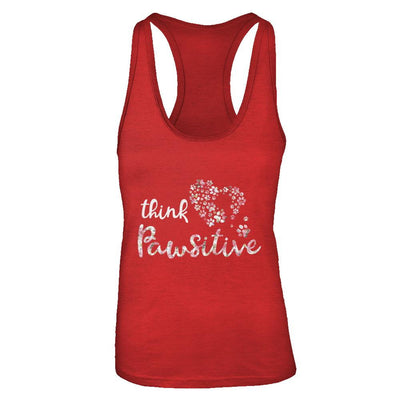 Think Pawsitive Paw Dog Cat Gifts-T-Shirt & Tank Top-Women's Ideal Racerback Tank-Red
