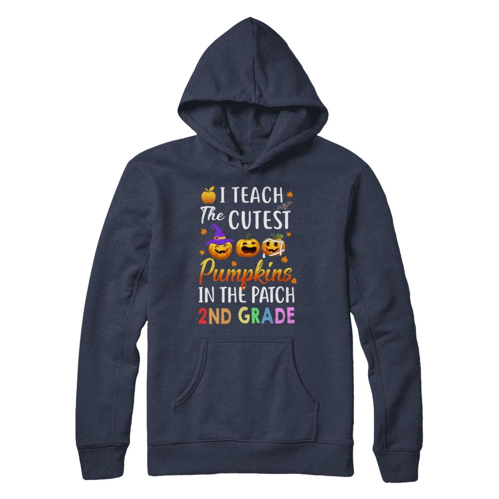 I Teach The Cutest Pumpkins In The Patch 2nd Grade Halloween-T-Shirt & Hoodie-Pullover Hoodie-Navy