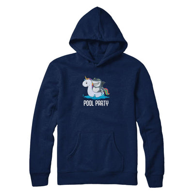 Pool Party Unicorn Float Funny Shark-T-Shirt & Tank Top-Pullover Hoodie-Navy