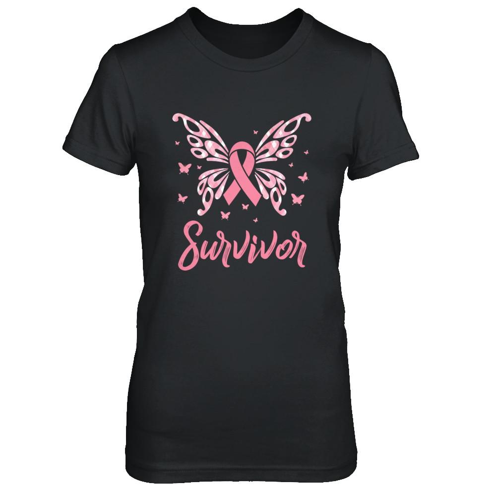 Pink Ribbon Butterfly Breast Cancer Survivor-T-Shirt & Hoodie-Women's T-Shirt-Black