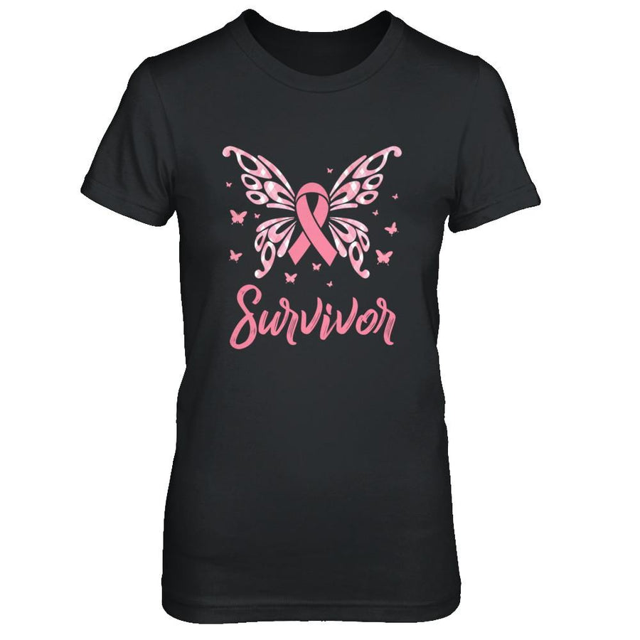 Pink Ribbon Butterfly Breast Cancer Survivor-T-Shirt & Hoodie-Women's T-Shirt-Black