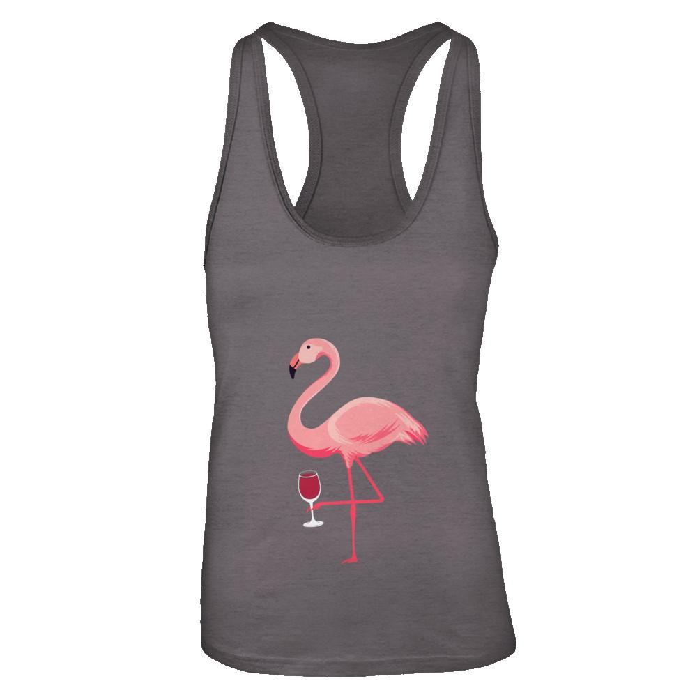 Wine Lover's Pink Flamingo Fun Party Wine-T-Shirt & Tank Top-Women's Ideal Racerback Tank-Dark Grey