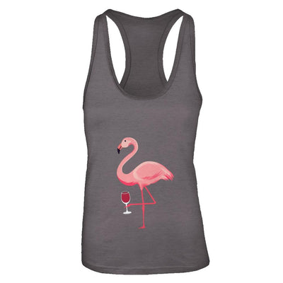 Wine Lover's Pink Flamingo Fun Party Wine-T-Shirt & Tank Top-Women's Ideal Racerback Tank-Dark Grey