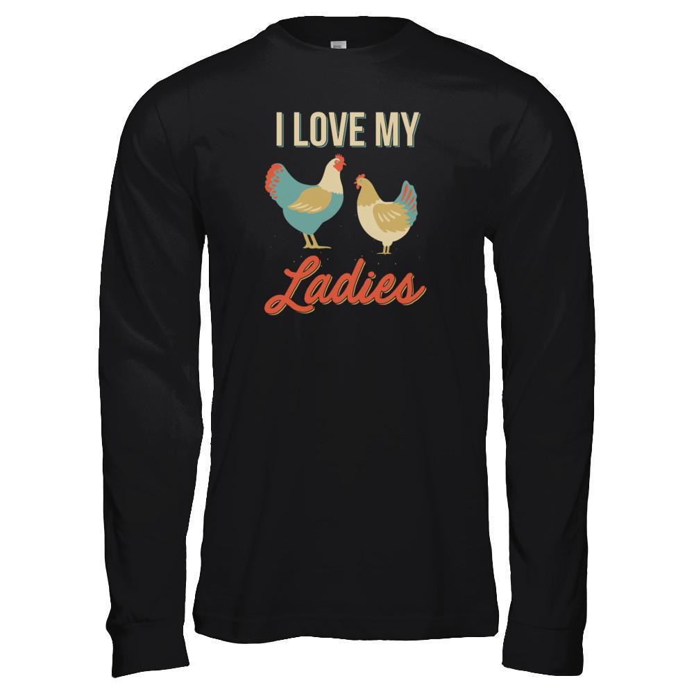 Vintage Retro I Love My Ladies Funny Chicken Farmer-T-Shirt & Tank Top-Long Sleeve T-Shirt-Black