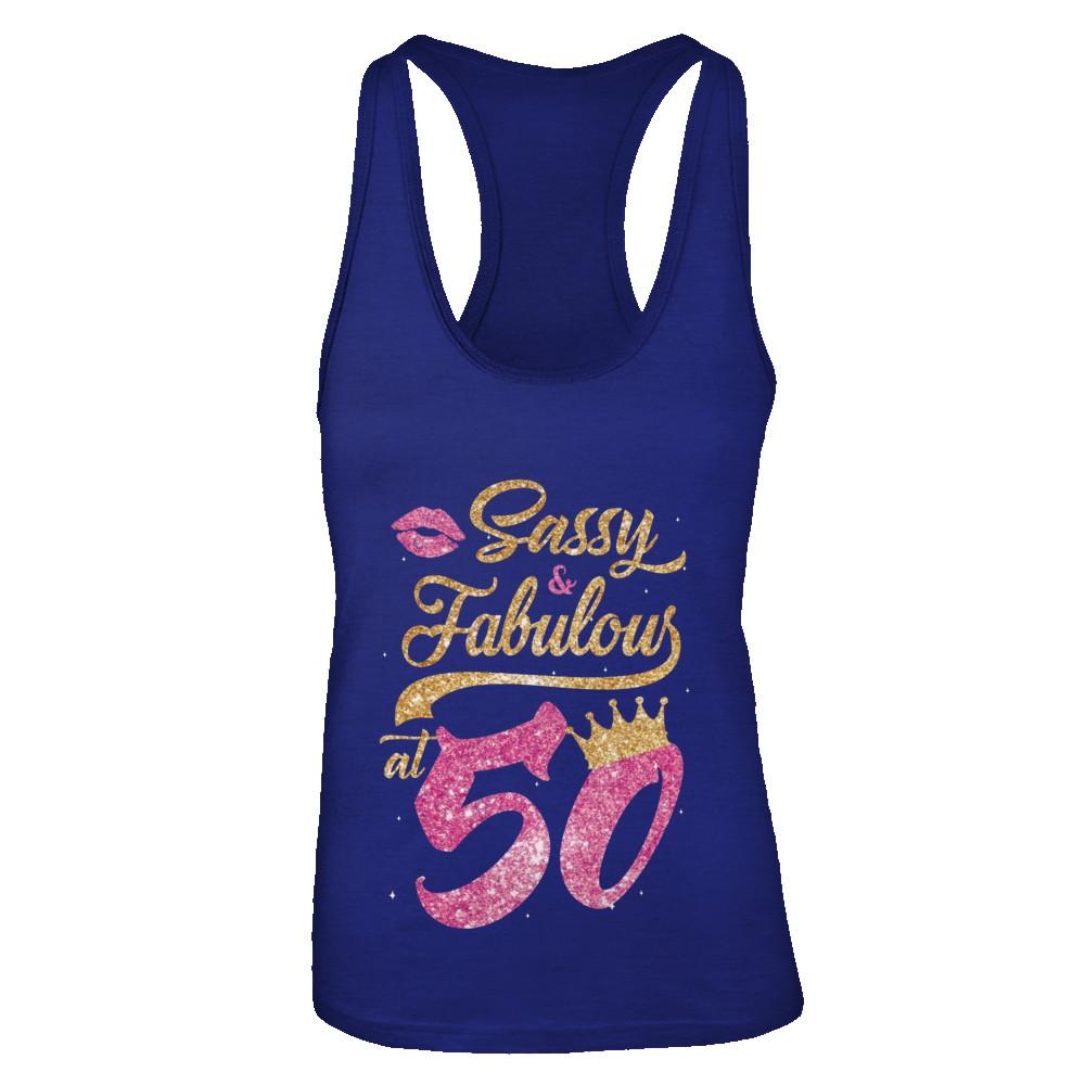 Sassy And Fabulous At 50th 1971 Birthday Gift-T-Shirt & Tank Top-Women's Ideal Racerback Tank-Royal