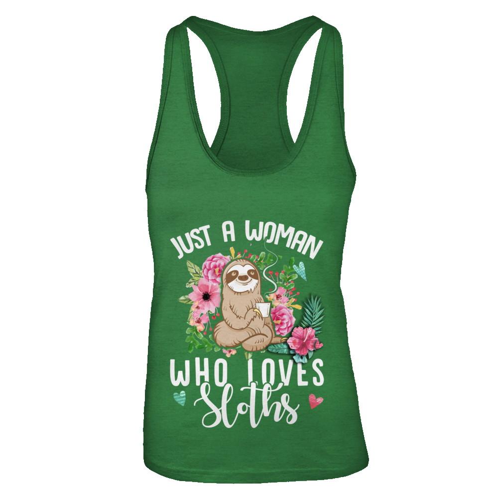 Just A Woman Who Loves Sloths-T-Shirt & Tank Top-Women's Ideal Racerback Tank-Kelly Green