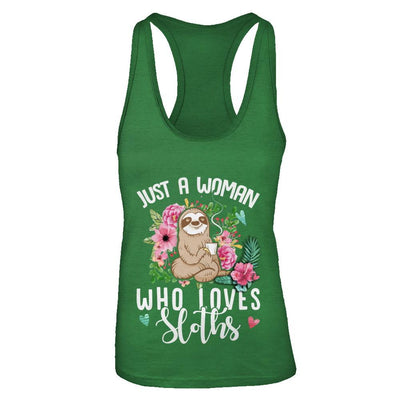 Just A Woman Who Loves Sloths-T-Shirt & Tank Top-Women's Ideal Racerback Tank-Kelly Green