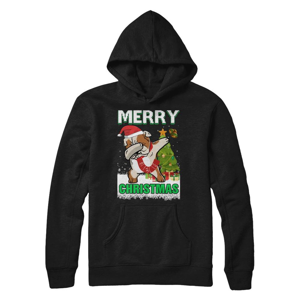 Cute Bulldog Claus Merry Christmas Ugly Sweater-T-Shirt & Sweatshirt-Pullover Hoodie-Black