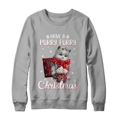 Have A Purry Furry Christmas Funny Holiday Xmas Cat-T-Shirt & Sweatshirt-Crewneck Sweatshirt-Light Steel