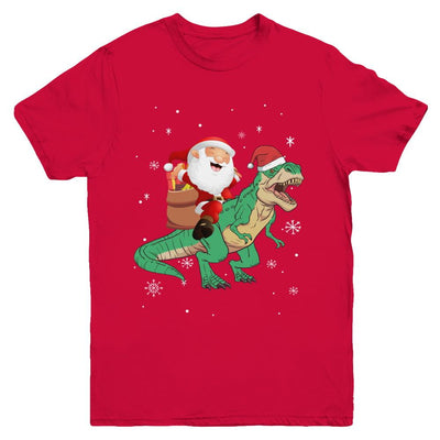 Christmas Santa Kids Dinosaur T-Rex For Boys Kids Youth-Youth Shirt-Youth T-Shirt-Red