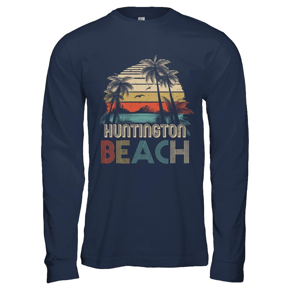 Vintage Summer Huntington Beach California-T-Shirt & Hoodie-Long Sleeve T-Shirt-Navy