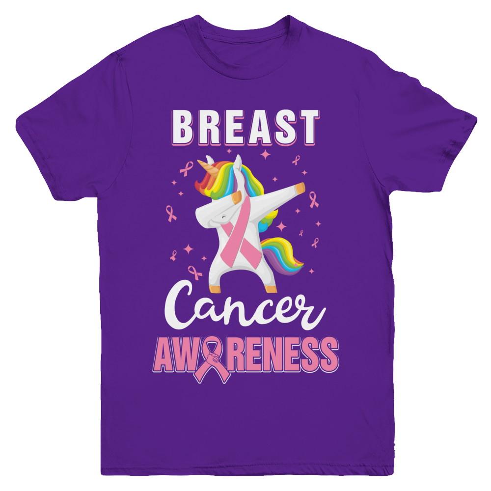 Inspirational Breast Cancer Awareness Unicorn Support Youth-Youth Shirt-Youth T-Shirt-Purple