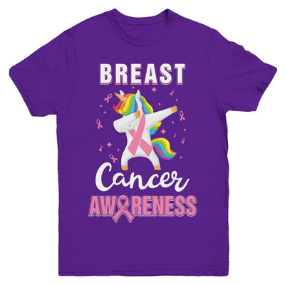 Inspirational Breast Cancer Awareness Unicorn Support Youth-Youth Shirt-Youth T-Shirt-Purple