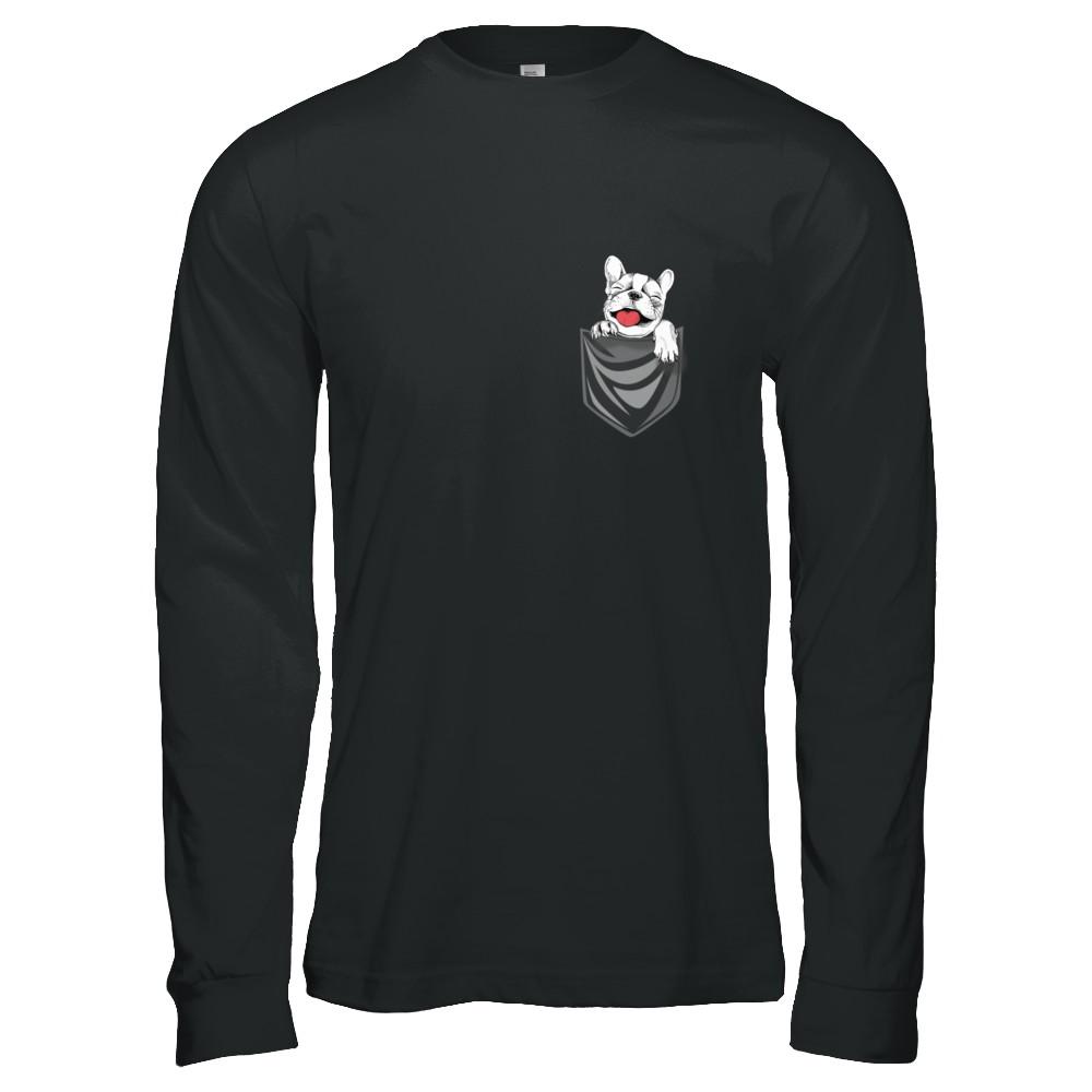 Funny Pocket French Bulldog Frenchie Dog Gift-T-Shirt & Hoodie-Long Sleeve T-Shirt-Black