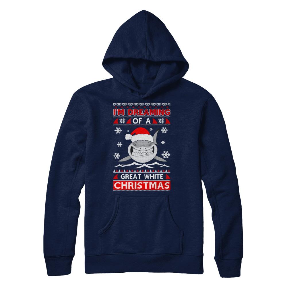 I'm Dreaming Of A Great White Christmas Shark Sweater-T-Shirt & Sweatshirt-Pullover Hoodie-Navy