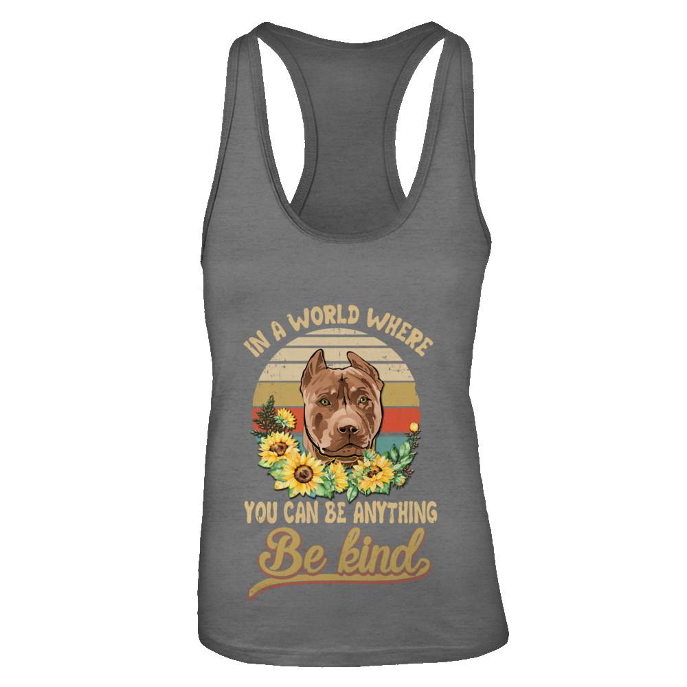 In A World Where You Can Be Anything Be Kind Pit bull Sunflow-T-Shirt & Tank Top-Women's Ideal Racerback Tank-Dark Grey