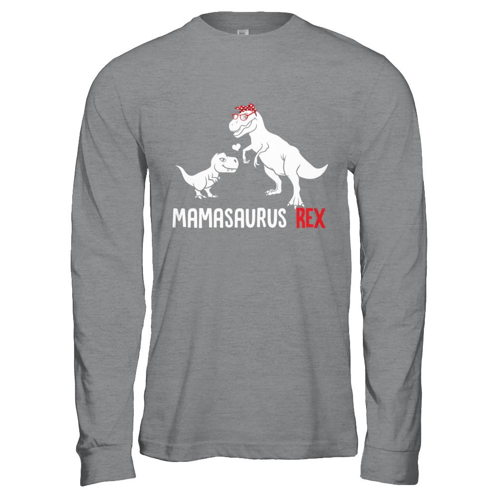 Mama Saurus Mamasaurus T-Rex Dinosaur Gift For Mom-T-Shirt & Hoodie-Long Sleeve T-Shirt-Sport Grey