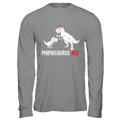 Mama Saurus Mamasaurus T-Rex Dinosaur Gift For Mom-T-Shirt & Hoodie-Long Sleeve T-Shirt-Sport Grey