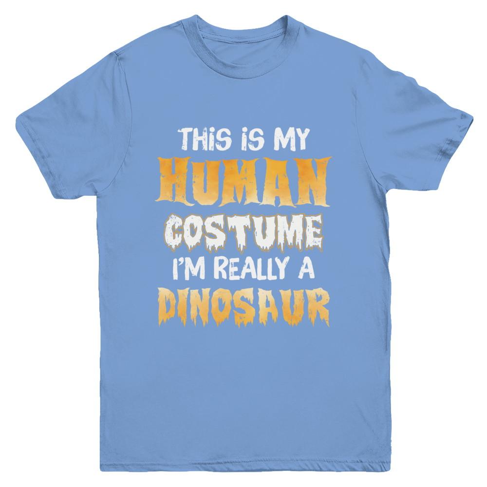 This Is My Human Costume Dinosaur T-Rex Halloween Youth-Youth Shirt-Youth T-Shirt-Carolina Blue