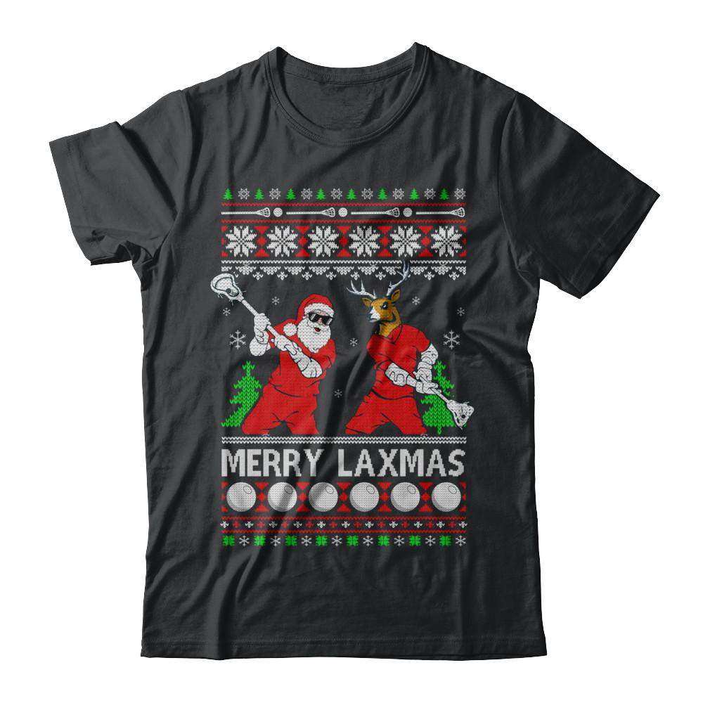 Lacrosse Santa Reindeer Merry Laxmas Ugly Christmas Sweater-T-Shirt & Sweatshirt-Classic T-Shirt-Black