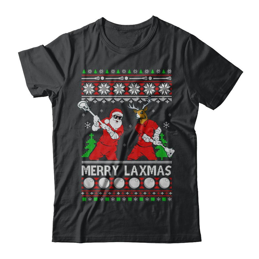 Lacrosse Santa Reindeer Merry Laxmas Ugly Christmas Sweater-T-Shirt & Sweatshirt-Classic T-Shirt-Black