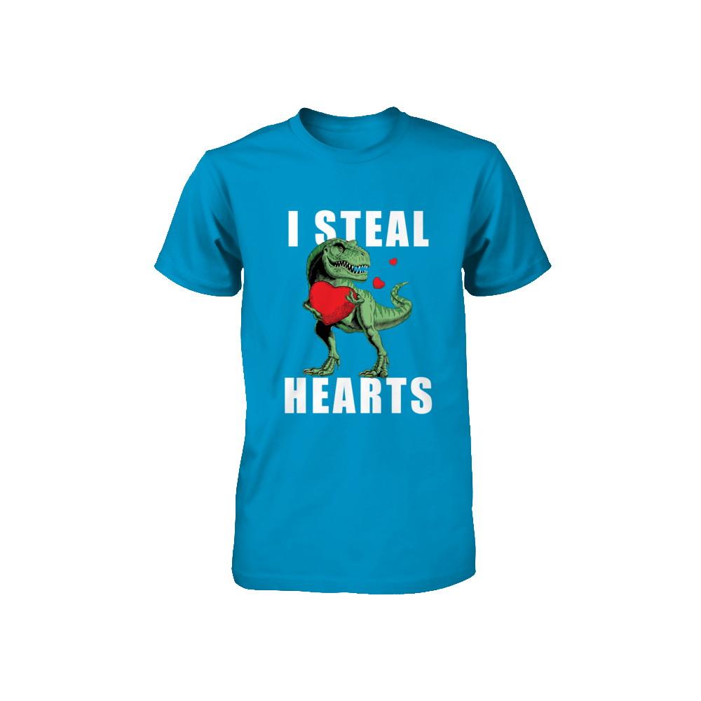 I Steal Hearts Funny Valentines Day Dinosaur T-Rex Boys Youth-Youth Shirt-