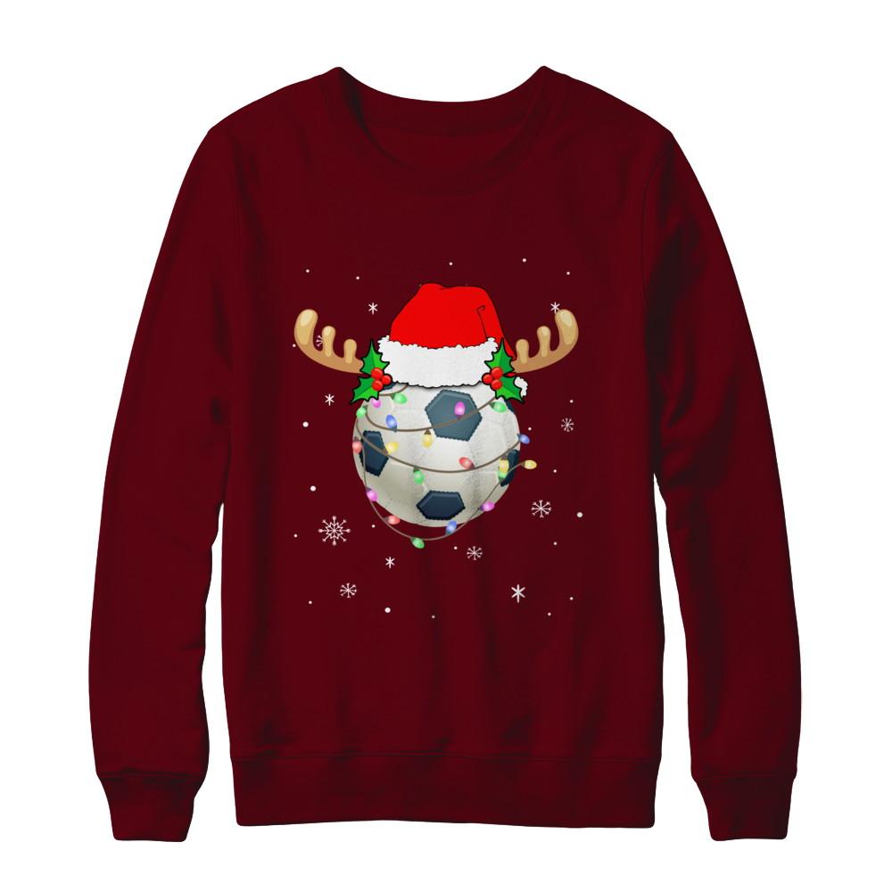 Santa Hat Soccer Reindeer Christmas Gifts-T-Shirt & Sweatshirt-Crewneck Sweatshirt-Maroon