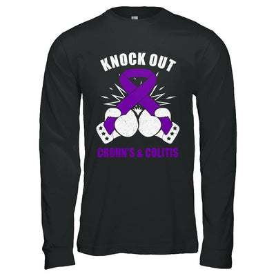 Boxing Knock Out Crohn's Colitis Awareness Support-T-Shirt & Hoodie-Long Sleeve T-Shirt-Black