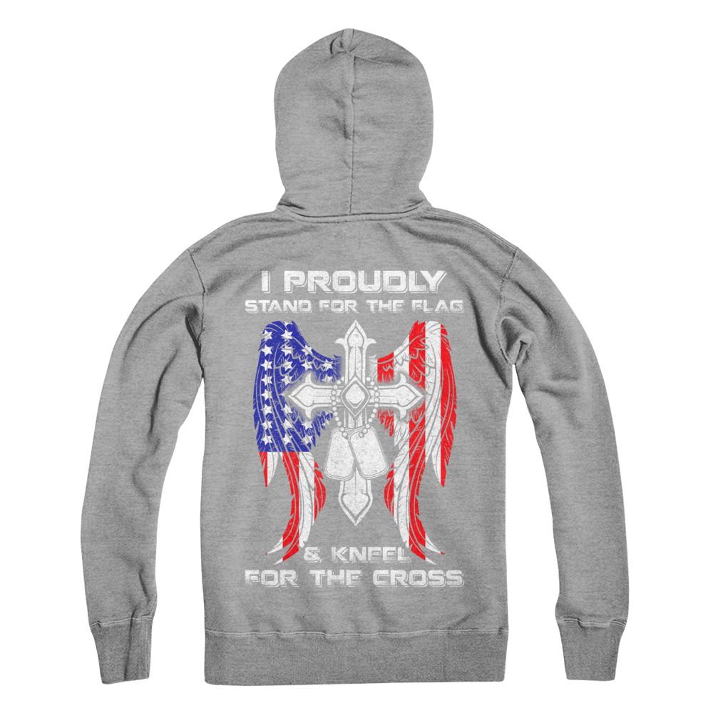 Veteran I Proudly Stand For The Flag Kneel For The Cross-T-Shirt & Hoodie-Pullover Hoodie-Sport Grey