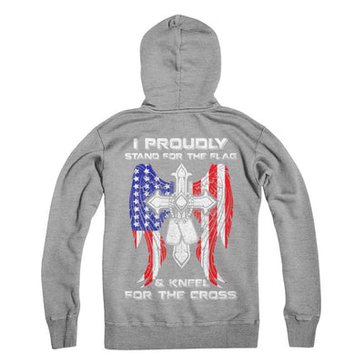 Veteran I Proudly Stand For The Flag Kneel For The Cross-T-Shirt & Hoodie-Pullover Hoodie-Sport Grey