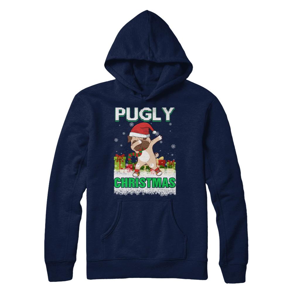 Dabbing Pug Claus Pugly Christmas Ugly Sweater Christmas-T-Shirt & Sweatshirt-Pullover Hoodie-Navy