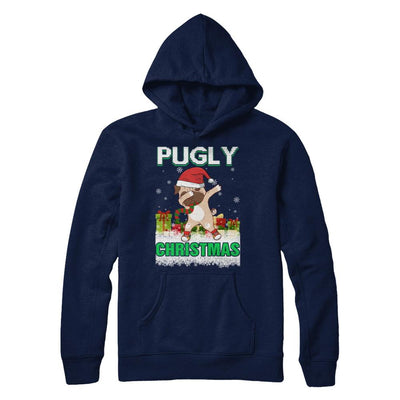 Dabbing Pug Claus Pugly Christmas Ugly Sweater Christmas-T-Shirt & Sweatshirt-Pullover Hoodie-Navy
