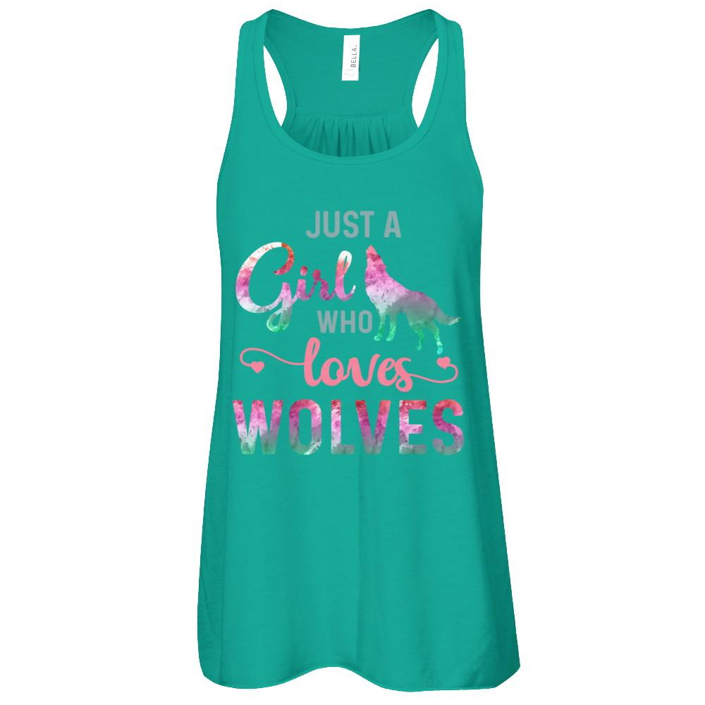 Just A Girl Who Loves Wolves Wolf Lover-T-Shirt & Tank Top-Women's Flowy Racerback Tank-Kelly