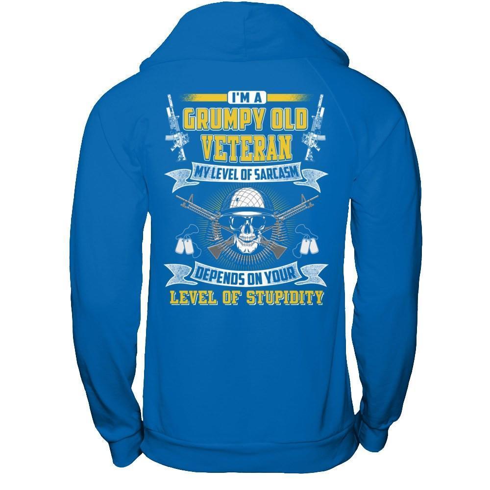 I'm A Grumpy Old Veteran My Level Of Sarcasm-T-Shirt & Hoodie-Pullover Hoodie-Royal