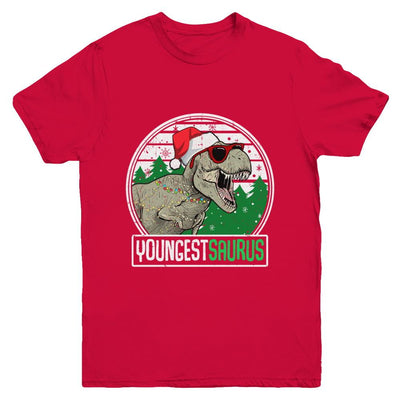 Youngestsaurus Youngest Dinosaur T-Rex Family Christmas Youth-Youth Shirt-Youth T-Shirt-Red