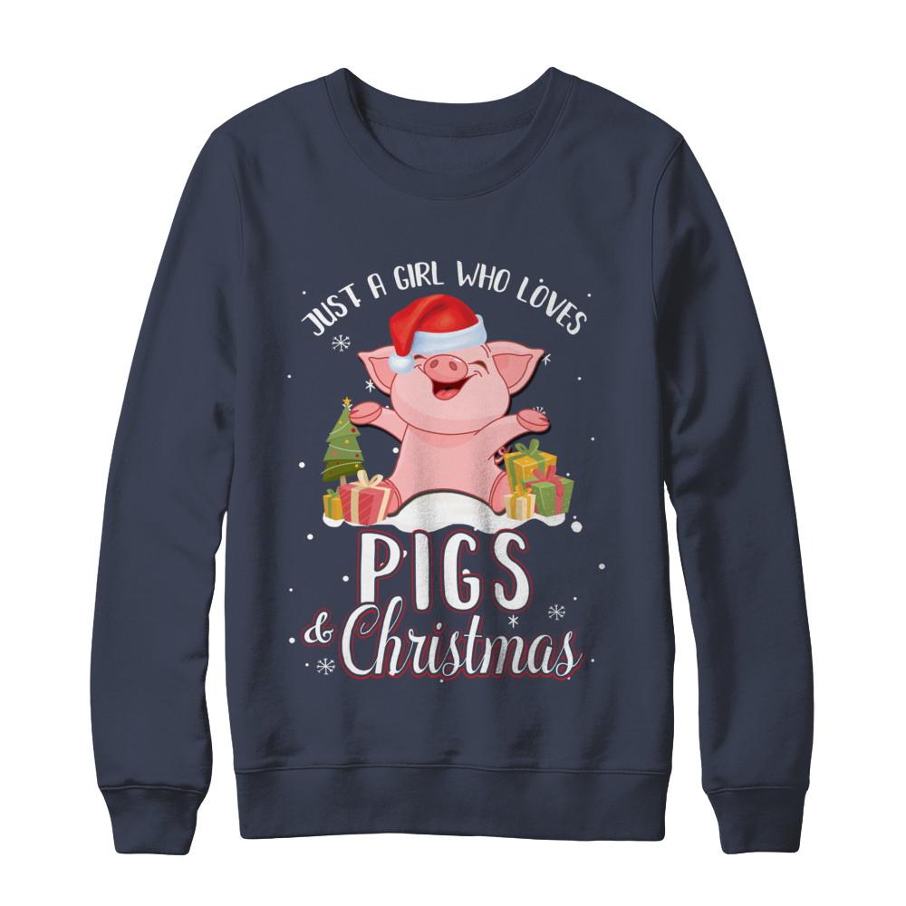 Just A Girl Who Loves Pigs And Christmas-T-Shirt & Sweatshirt-Crewneck Sweatshirt-Navy