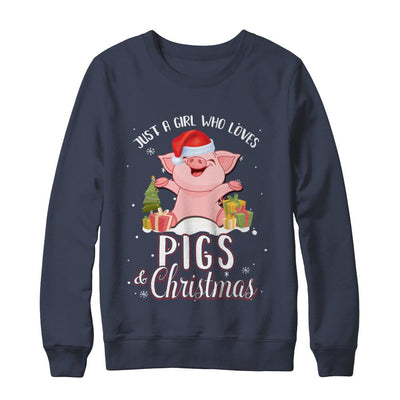 Just A Girl Who Loves Pigs And Christmas-T-Shirt & Sweatshirt-Crewneck Sweatshirt-Navy