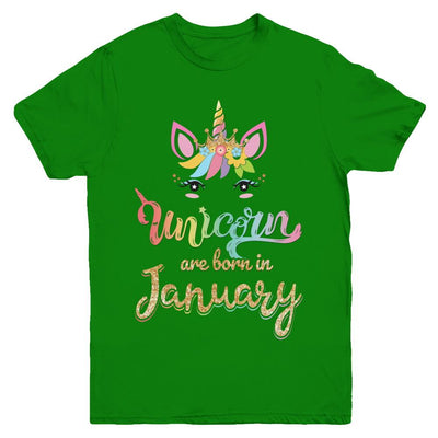 Cute Unicorns Are Born In January Birthday Gift Youth-Youth Shirt-Youth T-Shirt-Irish Green