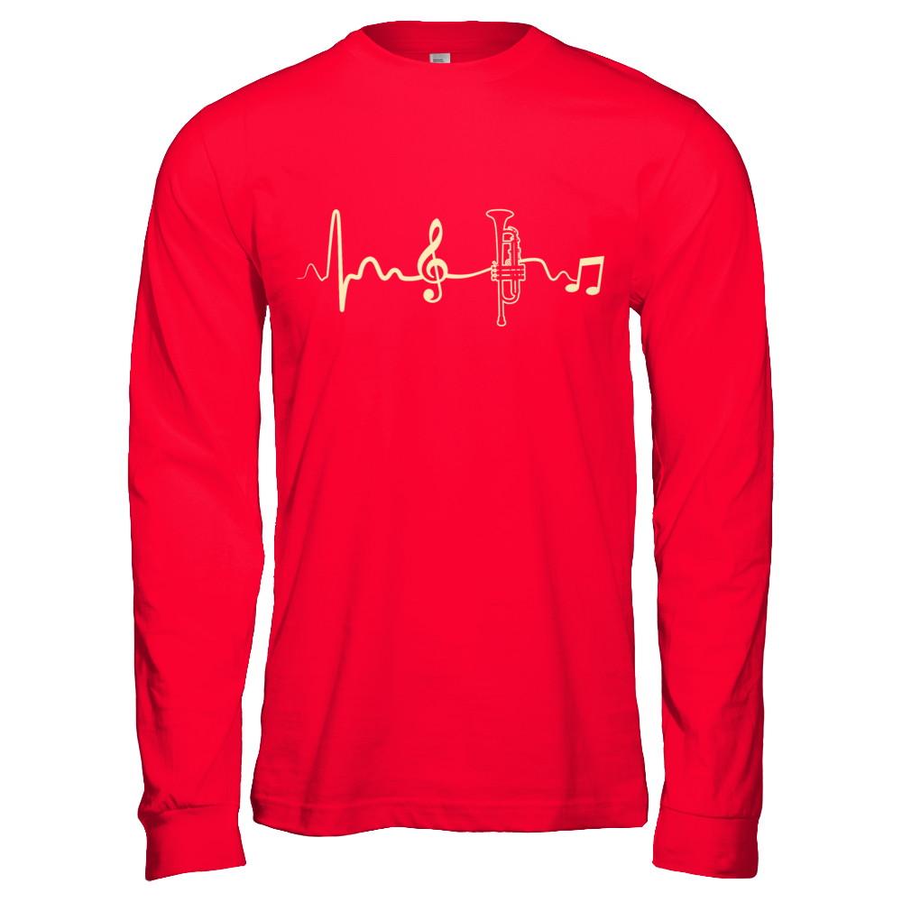 Trumpet Heartbeat Musician-T-Shirt & Hoodie-Long Sleeve T-Shirt-Red