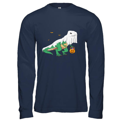 Halloween T Rex Dinosaur Ghost Trick Or Treat-T-Shirt & Hoodie-Long Sleeve T-Shirt-Navy