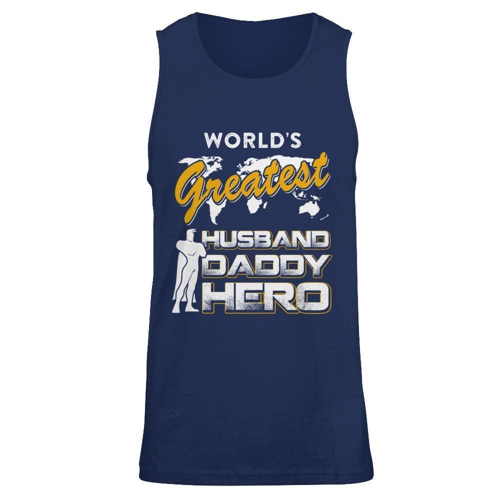 World's Greatest Husband Daddy Hero-T-Shirt & Hoodie-Unisex Tank-Navy