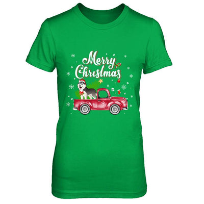 Husky Retriever Rides Red Truck Christmas Pajama-T-Shirt & Sweatshirt-Women's T-Shirt-Irish Green