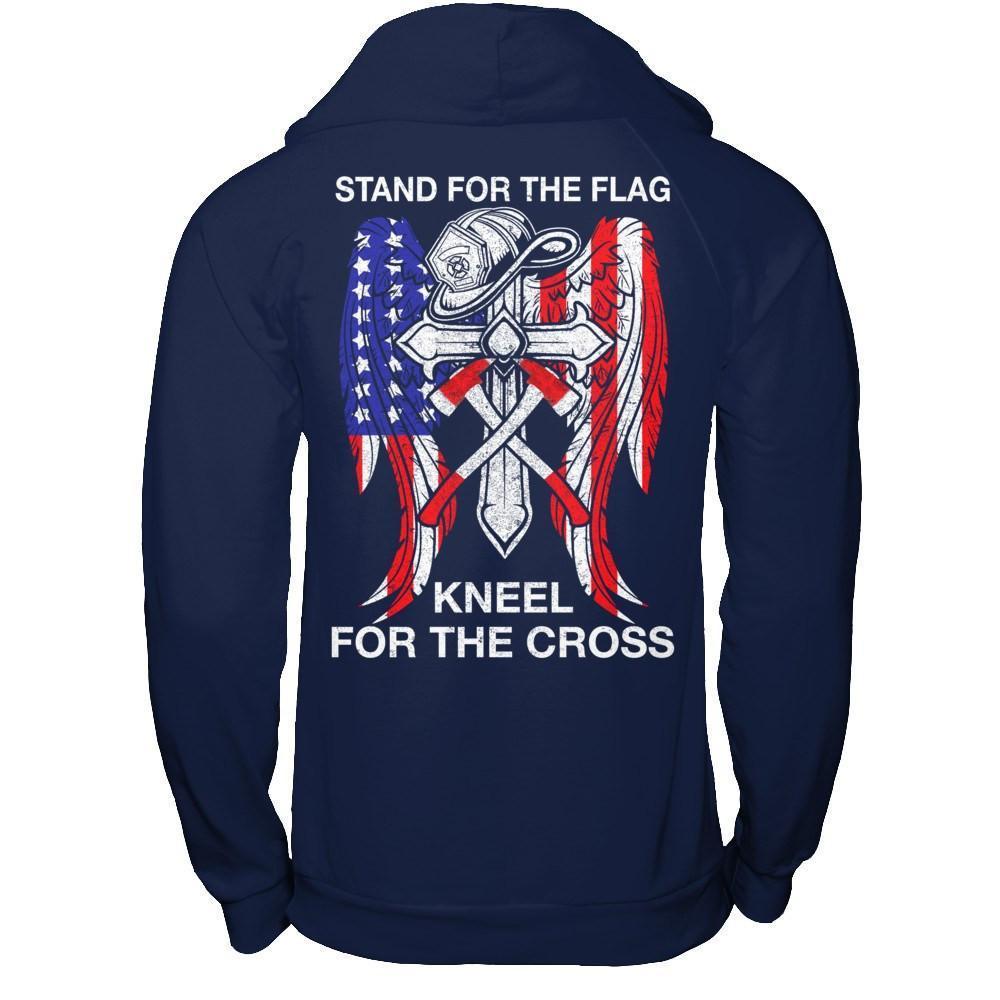 Firefighter Stand For The Flag Kneel For The Cross-T-Shirt & Hoodie-Pullover Hoodie-Navy