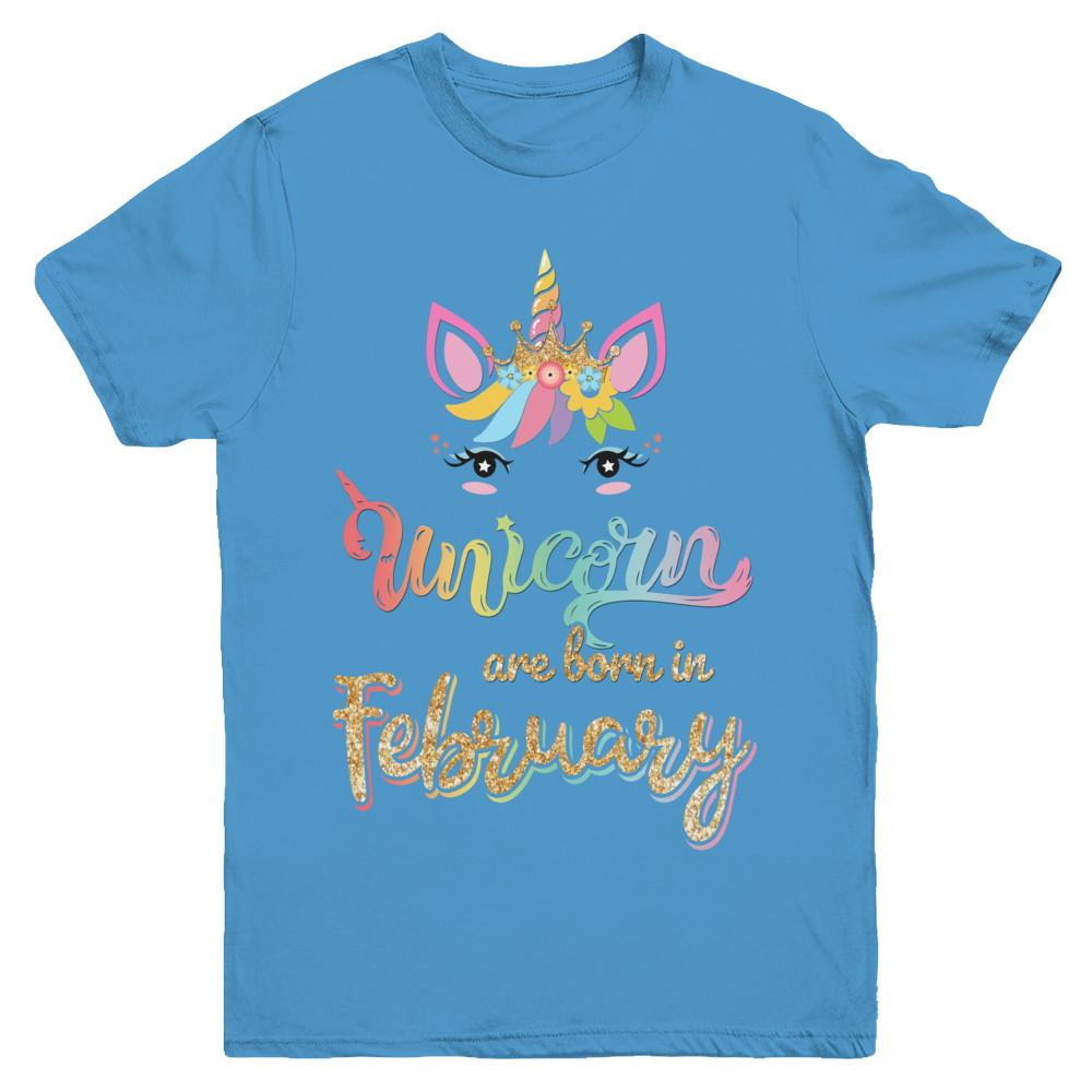 Cute Unicorns Are Born In February Birthday Gift Youth-Youth Shirt-Youth T-Shirt-Carolina Blue